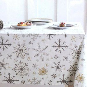 Silver Shimmer Snowflake Tablecloth Christmas Holiday 60x120 or 90 Round